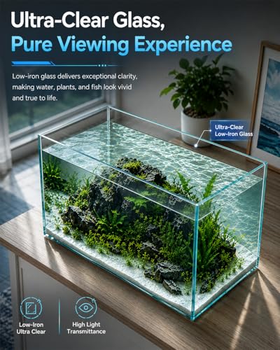 10 Gallon Glass Fish Tank Open-Back Lid, Aquarium Fish Bowl Cube for Betta Goldfish Snails Shrimp Aquatic Planting, Ultra Clear Rimless Low Iron - color: Transparency, size: 10 Gallon