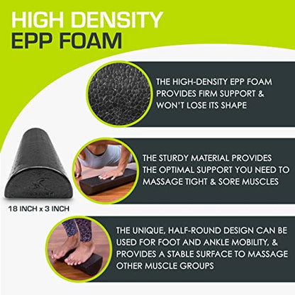 ProsourceFit High Density Foam Rollers - inches long. Firm Full Body Athletic Massager for Back Stretching, Yoga, Pilates, Post Workout Trigger Point Release - color: Black - 18" X 3"