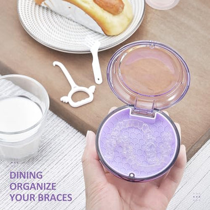 Retainer Case Slim Aligner Case with Vent Holes Removable Inner Tray Silicone for Easy Cleaning, Retainer Removal Tool and Brush (Clear Purple) - color: Clear Purple
