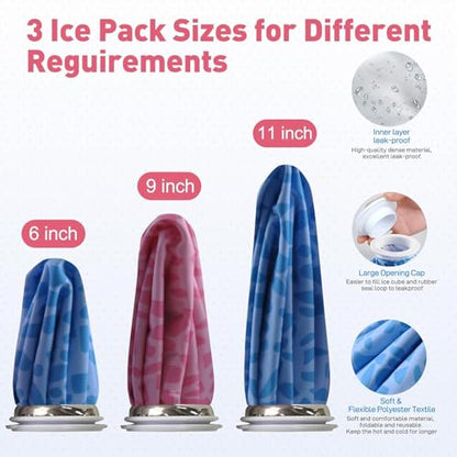 Ice Pack for Injuries Reusable, Ice Bag for Injuries Hot Water Bag for Hot & Cold Therapy, No-Leak Elastic Ice Bag with Elastic Breathable Support Wrap, 3 Sizes 6/9/11" - size: 6/9/11“