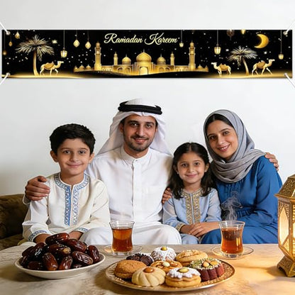 BlissYard Ramadan Kareem Banner 118×19.68 inch Islamic Holiday Decoration Backdrop for Home Outdoor Fence Wall Porch Mosque Event Setup Evening Gathering and Cultural Photo Display
