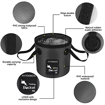 2 Pack Collapsible Bucket 5 Gallon Container Folding Water Bucket Portable Wash Basin for Outdoor Travelling Camping Fishing Gardening Car Washing 20L - color: Black