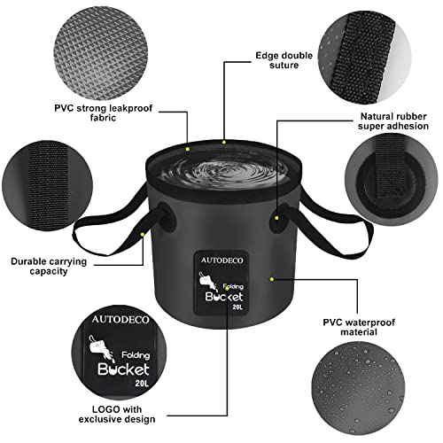 Collapsible Bucket 5 Gallon Container Folding Water Bucket Portable Wash Basin 20L - color: Black