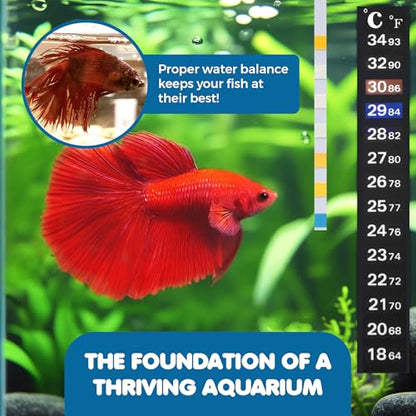 SunGrow Test Kit for Aquarium, Accurate Water Quality Monitoring, Essential Tool for Fish Keepers and Tank Maintenance, 1 Bottle with 100 Strips & 3-Piece Sticker Thermometer, 1 Set Per Pack - size: 100 Strips + 3 Thermometers