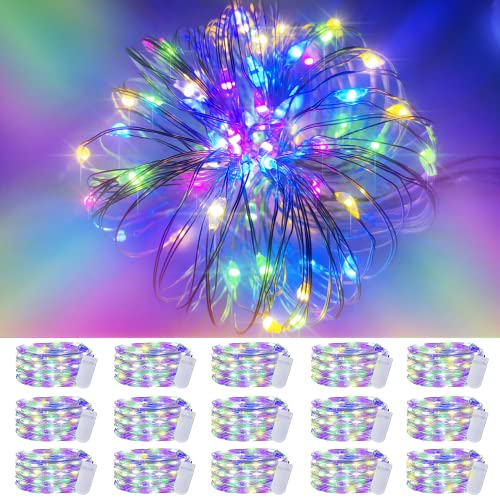 SmilingTown Christmas Fairy Lights Battery Operated-15 Packs 20 LED 6.6FT Silver Wire String Lights Firefly Starry Lights for DIY Custom Table Centerpiece Wedding Party Decoration (Multicolor2) - color: Multicolored