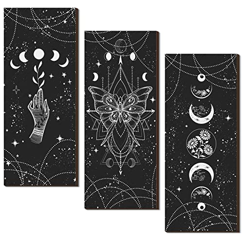 Ferraycle 3 Pcs Christmas Witchy Wall Decor Boho Wall Art Phases Moon Gothic Gift Celestial Crescent Minimalist Aesthetic Nordic Hanging Sign Gifts for Pagan Yule Xmas Witchy Home Room(Dark Color) - color: Dark Color
