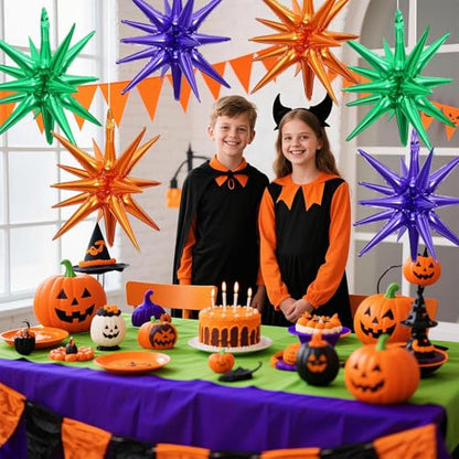 Orange Purple Green Star Balloons, 6PCS 22 Inch Foil Explosion Star Balloon - color: Orange Purple Green