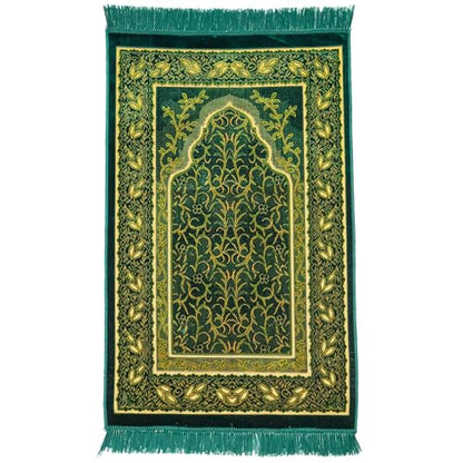 Muslim Prayer Rug, Soft Plush Thin Islamic Prayer Mat, Janamaz, Sajada, Praying Carpet, Islamic Gift, Foldable Portable Turkish Prayer Mat for Men&Women, Lightweight Travel Prayer Rug, 26"x43" - color: Jeddah / Darkgreen2