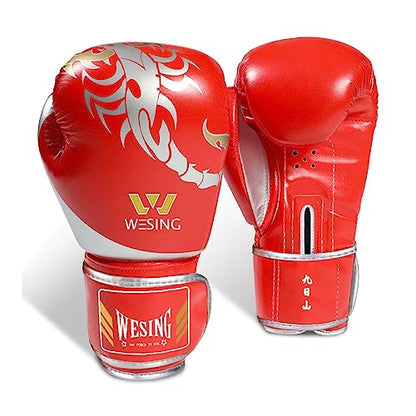 WESING Martial Arts Headgear Gloves Set Boxing Headgear 10oz Boxing Gloves for Men Women Kickboxing Sparring Training - color: Red, size: XX-Large