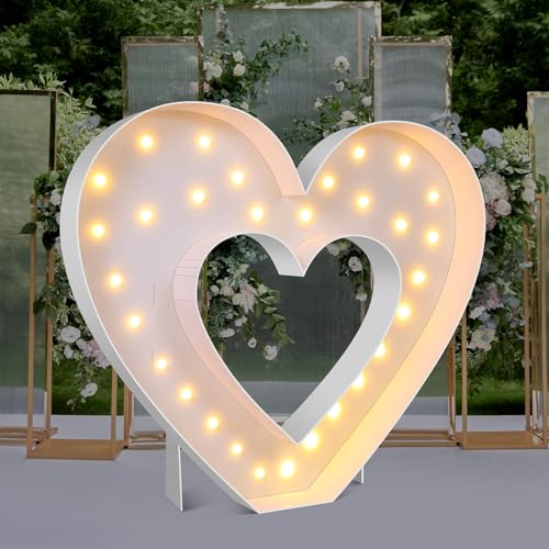 Maxcheck 4FT Marquee Large Light up Decoration, Balloon Frame with Bulb Light String Foam Marquee Signs for Valentine's Eid Birthday Engagement Baby Shower Party Decorations(Heart) - style: Heart