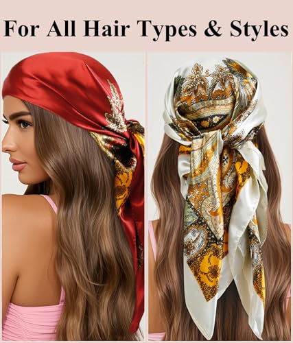 AKTVSHOW Head Scarf for Women Like Silk Square Hair Scarves, Scarf Bandanas for Women 35 Inches - color: Black/Red/Pink/Beige