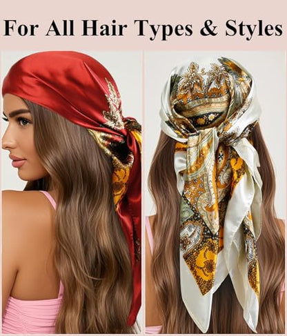 AKTVSHOW Head Scarf for Women Like Silk Square Hair Scarves, Scarf Bandanas for Women 35 Inches - color: Black/Red/Pink/Beige