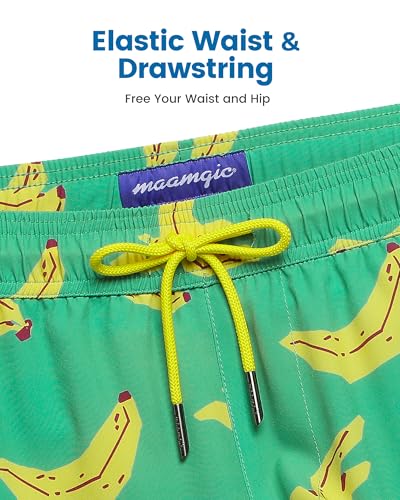 maamgic Mens Swim Trunks with Compression Liner 5 Inch, Quick Dry Bathing Suit with Zipper Pockets, No-Chafing Swim Shorts - color: Banana, size: Medium