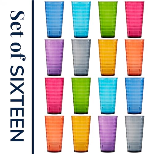 US Acrylic Splash [Set of 16] 18 ounce Plastic Stackable Water Tumblers in Jewel Tone Colors Value Set of Drinking Cups, Reusable, BPA-free, Made in the USA, Top-rack Dishwasher Safe - color: Jewel Tone