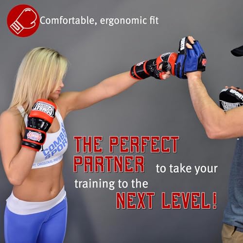 Combat Sports Max Strike MMA Training Gloves, Open Palm Fingerless Gloves for MMA, Muay Thai, and Kickboxing (Silver/Black, Regular)