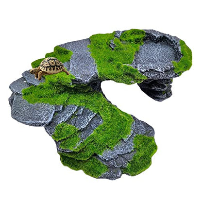 M2cbridge Reptile Hide Resting Step Ledge Cave Hideout Turtle Basking Platform – Great for Reptiles, Amphibians, and Fish (Moss Step Ledge B) - style: Moss Step Ledge B