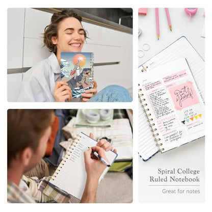 Lined Spiral Journal Notebook, A5 College Ruled Spiral Notebook for Women, Hardcover with Elegant Design for Work and Note-Taking, 5.5 * 8.25 inch, 160 Pages, Dinosaur Cat - color: Cat1
