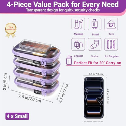 YQBRAO 4-Pack Clear Hard Shell Zipper Case, 1.2mm Ultra-Thick Diaper Bag Organizer Pouches, Rigid Self-Standing Travel Makeup Bags with YKK Zippers, TSA Approved, Purple - color: Purple, size: 4 Pack(S)
