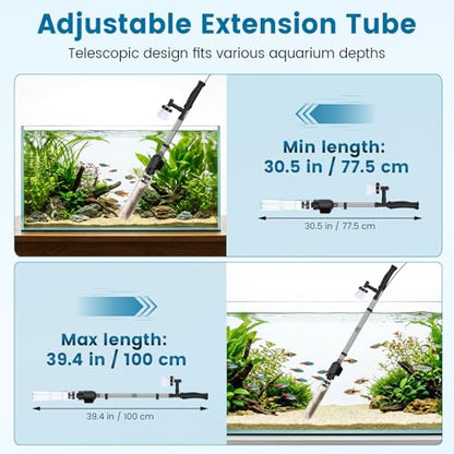 AQQA Electric Aquarium Gravel Cleaner, 6-in-1 Fish Tank Vacuum with Anti-Clog Gravel Barrier, Sand Washer, Water Changer, Filter Bag, Adjustable Flow & Water Circulation, 320GPH for 15+ Gallon Tanks