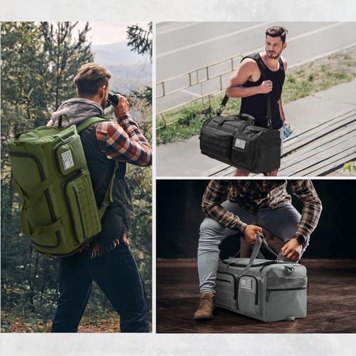 G4Free 3-in-1 Duffle Bag Travel Gym Sports, Large Tactical Duffel Backpack | 50L/65L with Shoes Compartment and Wet Pocket, Military Workout Bag for Men and Women, Grey - color: Grey