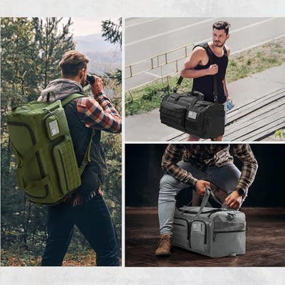 G4Free 3-in-1 Duffle Bag Travel Gym Sports, Large Tactical Duffel Backpack | 50L/65L with Shoes Compartment and Wet Pocket, Military Workout Bag for Men and Women, Grey - color: Grey