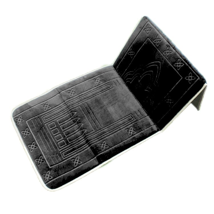 Sajadah Prayer Mat Thick Muslim Prayer Rug Foldable Travel Prayer Mat Muslim Portable Prayer Mat Padded Islam Janamaz, Black - color: Black