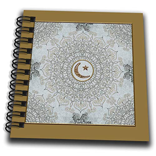 Mini Notepad 4 x 4 inch - Image of Ramadan Moon and Star on Islamic Design, Blue, Brown, Gold Ramadan Design - size: Mini Notepad 4 x 4 inch
