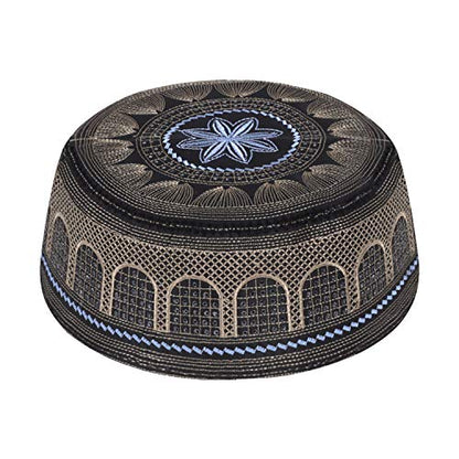 RUIXIA Men Boys Muslim Prayer Kufi Hat Skull Cap Embroidery Islam Kufi Headware takke Praying Beanie Hat Kofia Topi Hat - color: Black for Adult Men