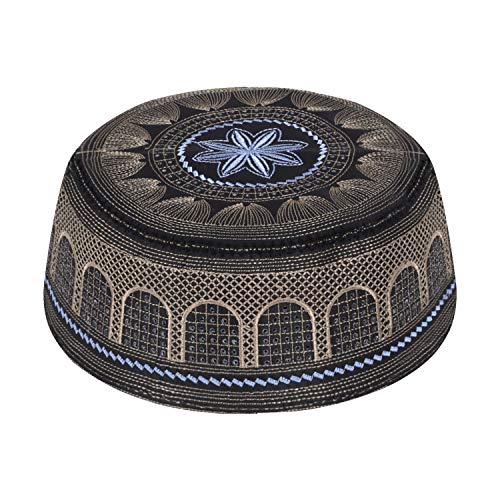 RUIXIA Men Boys Muslim Prayer Kufi Hat Skull Cap Embroidery Islam Kufi Headware takke Praying Beanie Hat Kofia Topi Hat - color: Black for Adult Men