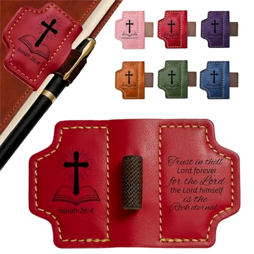 MOTEERLLU Bygone Mark Personalized Magnetic Leather Bookmark Pen Holder, Christian Gifts, Inspirational Bible Book Marks for Reading Women, Men, Teachers, Book Lover(Red Isaiah 26:4) - color: Red, size: Isaiah 26:4