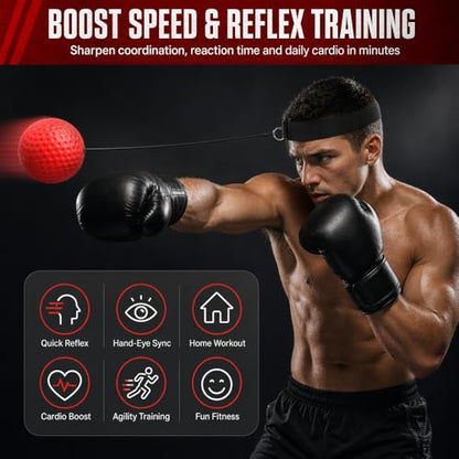Head Mounted Boxing Reaction Ball Adjustable Headband Elastic Cord Reflex Trainer for Home Speed Training Stress Relief