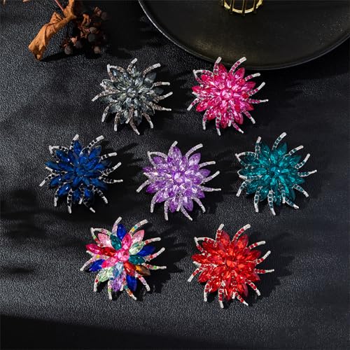 Rhinestone Sunflower Brooch Pin Red Pink Flower Brooch Stylish Crystal Brooch Elegant Clothing Hat Bag Accessories Jewerly for Women - color: Dark Blue