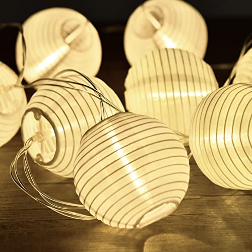 RJZZ Lantern String Lights White Lantern Lights 9.4Ft Nylon Lanterns with Lights Battery Operated 10 Count String Lights Indoor Outdoor Hanging Lights for Bedroom, Nursery, Patio, Party, Wedding - color: White