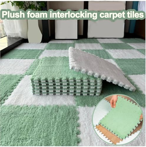 FYYSJW 10 Piece Plush Patchwork Foam Floor Mat, Soft Interlocking Floor Carpet Squares, Fluffy Puzzle Area Rug, 12 X 12 Inch,Black+Grey+Khaki - color: Black+grey+khaki