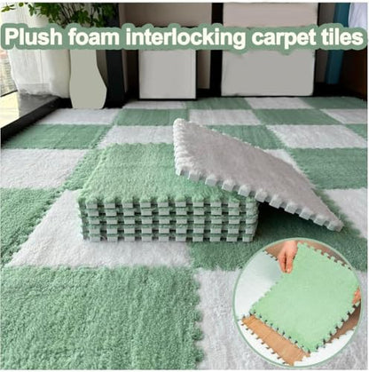 FYYSJW 10 Piece Plush Patchwork Foam Floor Mat, Soft Interlocking Floor Carpet Squares, Fluffy Puzzle Area Rug, 12 X 12 Inch,Black+Grey+Khaki - color: Black+grey+khaki