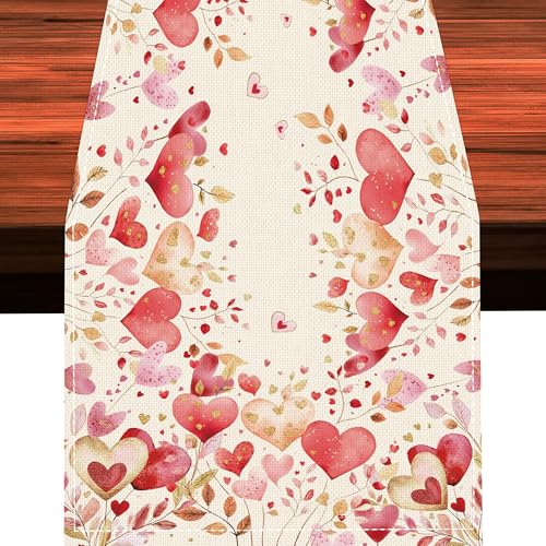EUOYUFO 13 x 72 Inch Valentines Day Table Runner Galentines Valentines Day Party Decorations Wedding Kitchen Dining Table Decor Tablecloth for Home Office Seasonal Anniversary - color: Hearts Valentines