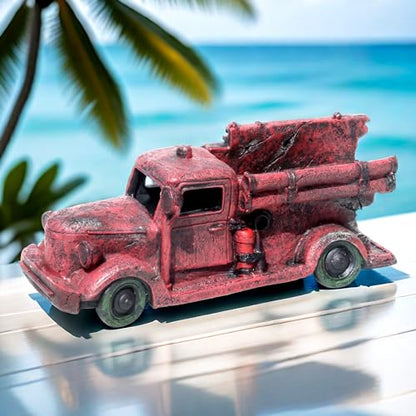 Tank Decorations, Red Truck Wreck Figurine, Aquarium Ornament Large Fish Tank Decoration