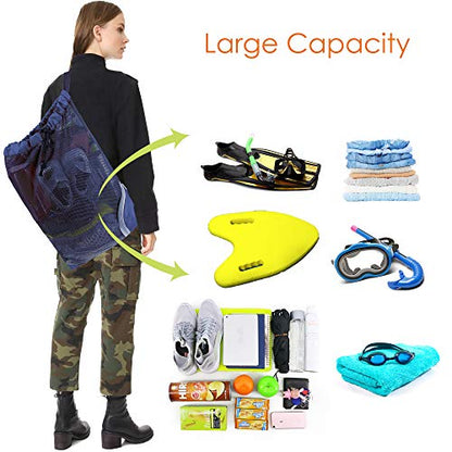 BeeGreen Mesh Drawstring Bag Swim Backpack for Beach Pool Sports Gym Draw String Cinch Bags for Swimming Soccer Basketball Gear Navy - color: Navy, style: Mesh Bag
