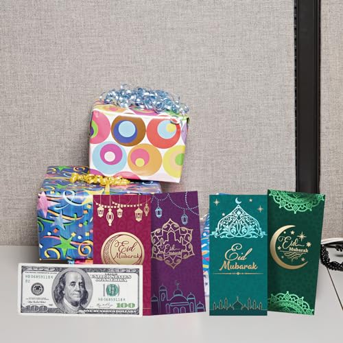 Fancy Land 이드 무바라크 인사말 카드 봉투 포함 금박 이드 머니 홀더 카드 라마단 EID 종교 카드 파티 선물 18개