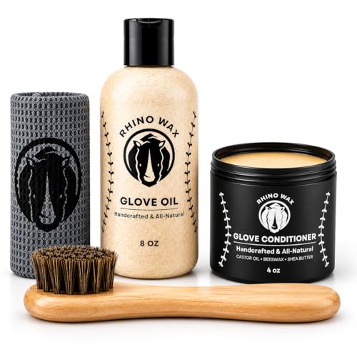 Rhino Wax Baseball Glove Care & Maintenance Kit with Oil & Conditioner | Maintain baseball gloves with premium oil and conditioner that preserve glove quality, flexibility and extend glove life.