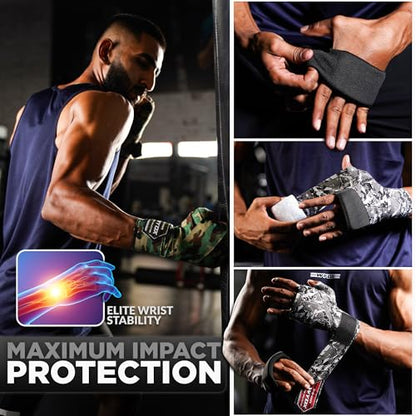 WYOX Boxing Hand Wraps & Gel Knuckle Guards Set for MMA, Muay Thai & Kickboxing - 2 Pair Hand Wraps + 1 Pair Knuckle Guards - Hand Wrist Protection for Men & Women Training - color: Green/Black