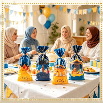 LERCTH Eid Mubarak Cellophane Treat Bags, 4 Designs Holy Night Plastic Candy Bags with Twist Ties for Religious Holiday Celebrations Party Favors - color: Holy Night Bags 50 packs
