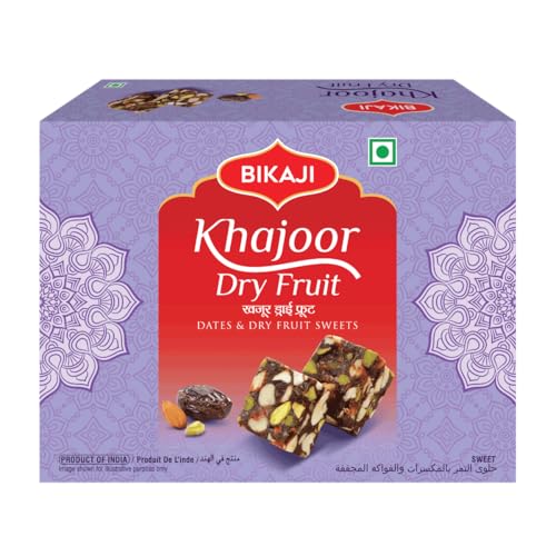 Bikaji Khajoor Dry Fruit Burfi | Halwa 8.81 oz (250 g) Indian Desserts with Dates & Mixed Nuts, Authentic Traditional Mithai, Soft Rich Sweet Treat, Festive Gifting Box - size: 8.8 Ounce (Pack of 1)