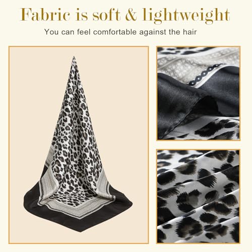 Sumolux Head Hair Scarf for Women 35" Like Satin Silk Scarf Hair Wrapping Night Bandana Large Square Scarves - color: B Black Leopard Print