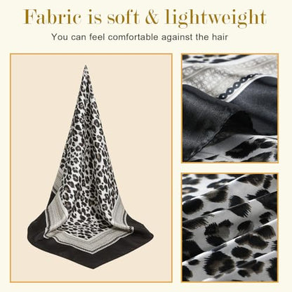 Sumolux Head Hair Scarf for Women 35" Like Satin Silk Scarf Hair Wrapping Night Bandana Large Square Scarves - color: B Black Leopard Print