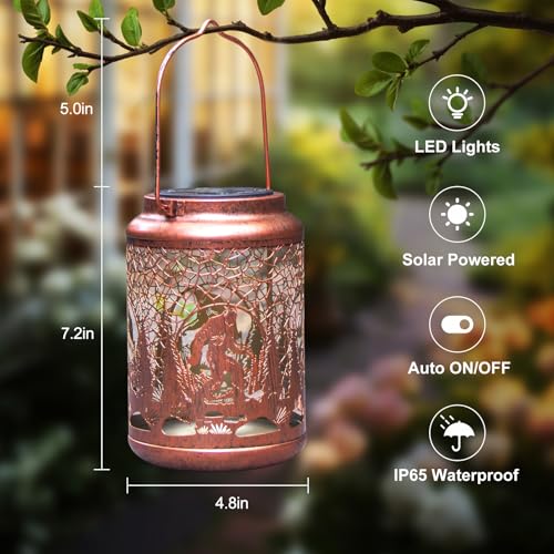 YISITEONE Bigfoot Outdoor Solar Lanterns, Garden Waterproof Metal Hanging Decor Lights for Patio Yard Pathway Lawn Front Porch, Big Foot Sasquatch Birthday Gardening Gifts for Men Women Mom Grandma - style: Bigfoot