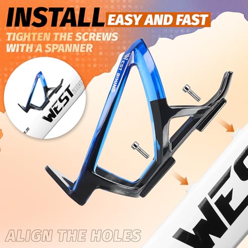 West Biking Bike Water Bottle Cages Ultra-Light Durable PC Bicycle Bottle Holder with Screws Tool, Easy Installation Bicycle Drink Cup Holders Cycling Kettle for MTB Road Bikes - color: Black blue