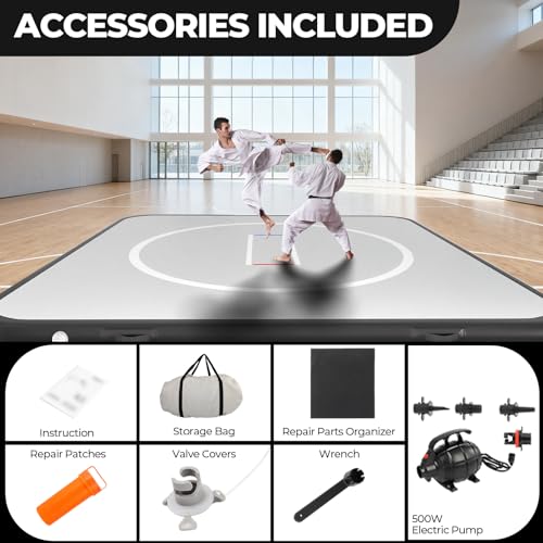 FAHKNS Inflatable Wrestling Mat for Home,10x10FT 4" Thick Jiu Jitsu Mats,Waterproof PVC Mat for Yoga,Gymnastics,BJJ, MMA,Grappling,Judo,Boxing,Martial Art
