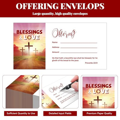 Woanger 500 Count Tithes and Offering Envelopes for Donation Envelope Bill Size Checks and Cash for Tithes and Offering(Blessing) - style: Blessing