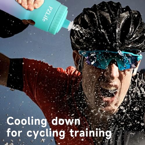 24oz Bike Squeeze Water Bottle, BPA Free Cycling Water Bottle,Leakproof, with Capacity Scale w/Pull Top Lid, Reusable Sport Water Bottle, for Bicycle, Gym,Running - color: y-Blue+Purple